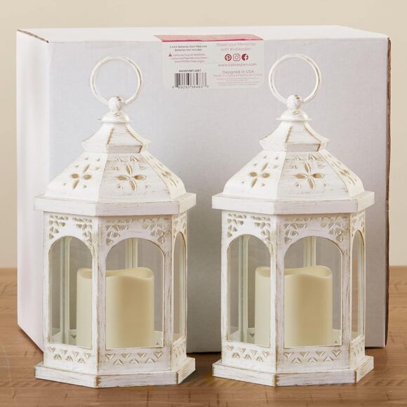 Kate Aspen Distressed Lanterns - Vintage White 5" x 13" set of 2 - Picture 1 of 6